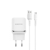 Адаптер BOROFONE BA36A USB, 3,0A, 18W, с кабелем MicroUSB, QC3.0, белый