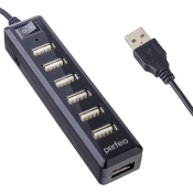 USB Разветвитель PERFEO PF-H034, 7 портов, USB 2.0, с выключателем, чёрный