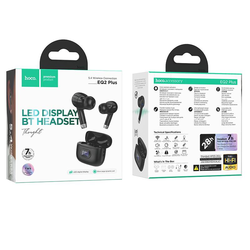 Наушники HOCO EQ2+ TWS Bluetooth 5.4, беспроводные, внутриканальные, дисплей, черные