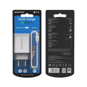 Адаптер BOROFONE BA21A USB, 3,0A, 18W, с кабелем MicroUSB, QC3.0, белый