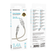 Кабель BOROFONE BX116 MicroUSB, 2,4A, нейлон, 1,0м, серый