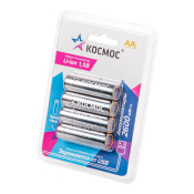 КОСМОС R6 "AA" аккумулятор Li-ion, 1,5V, 2600mWh (~1700mAh) прямой заряд через USB-C (блистер 4шт)