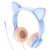 Наушники HOCO W36 "Cat ear", полноразмерные, с микрофоном, с ушками, голубые