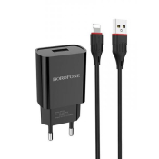 Адаптер BOROFONE BA20A USB, 2,1A, 10W, с кабелем Lightning, чёрный