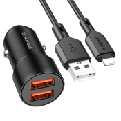 АЗУ BOROFONE BZ19 2 USB, 2,4A, с кабелем Lightning, металл. корпус, чёрный