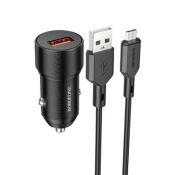 АЗУ BOROFONE BZ19A 1 USB, 3,0A, с кабелем MicroUSB, QC3.0, металл. корпус, чёрный