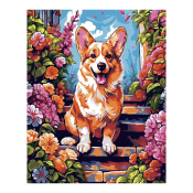 Кпн-358 Картина по номерам Lori 40х50 "Корги в цветах"