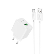 Адаптер HOCO CS12A USB, 3,0A, 18W, с кабелем Type-C, QC3.0, белый