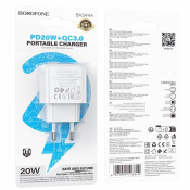 Адаптер BOROFONE BAS44A USB + Type-C, 3,0A, 18W, QC 3.0, PD20W, белый