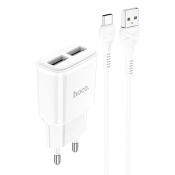 Адаптер HOCO  C88A 2 USB, 2,4A, 12W, с кабелем Type-C, белый