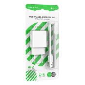Адаптер BOROFONE BA74A USB, 2,1A, 10,5W, с кабелем Type-C, белый