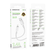 Кабель BOROFONE BX116 Lightning, 2,4A, 1,0м, нейлон, белый