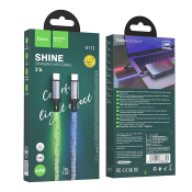 Кабель HOCO U112 Type-C- Type-C, 1,0м, PD60W, 3,0A, светящийся, серый