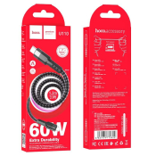 Кабель HOCO U110 Type-C - Type-C, 1,2м, 60W, текстильный, кабель 6мм, черный