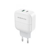 Адаптер BOROFONE BA46A USB + Type-C, 3,0A, 18W, QC3.0, PD, белый