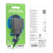 Адаптер BOROFONE BAS14A USB + Type-C, 3,0A, 18W, QC 3.0, PD20W, чёрный
