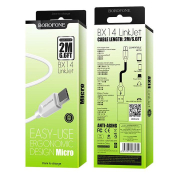 Кабель BOROFONE BX14 MicroUSB, 2,0м, белый