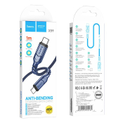 Кабель HOCO X59 Type-C - Type-C, 1,0м, PD60W, текстильный, синий