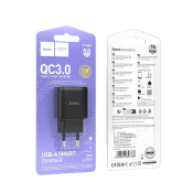 Адаптер HOCO C140A USB, 3,0A, QC3.0, 18W, чёрный