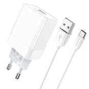 Адаптер BOROFONE BA47A USB, 3,0A, 18W, с кабелем Type-C, QC3.0, белый