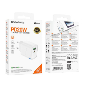 Адаптер BOROFONE BA83A USB + Type-C, PD20W, 3,0A, QC3.0, белый