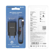 Адаптер BOROFONE BA20A USB, 2,1A, 10W, с кабелем MicroUSB, чёрный