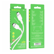 Кабель BOROFONE BX90 Type-C - Type-C, PD60W, QC3.0, 3,0A, в оплетке, 1,0м, белый