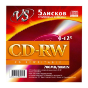 VS CD-RW 700MB, 4-12x, бумажный конверт уп.5 шт