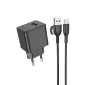 Адаптер BOROFONE BAS11A USB, 2.1A, 10,5W, с кабелем Type-C, черный
