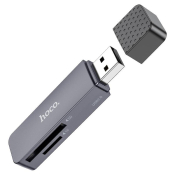 КартРидер Hoco HB45, USB 2.0 + Type-C, для SD/MicroSD, серый