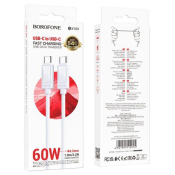 Кабель BOROFONE BX109 Type-C - Type-C, PD60W, 3,0A, 1,0м, белый