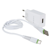 Адаптер MAIMI T13 USB, 2,1A, с кабелем Type-C, белый