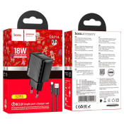 Адаптер HOCO CS21A USB, 3,0A, 18W, с кабелем Type-C, QC3.0, черный