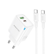 Адаптер BOROFONE BA83A USB + Type-C, PD20W, 3,0A, QC3.0, с кабелем Type-C - Type-C, белый