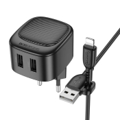 Адаптер BOROFONE BAS21A 2 USB, 2.1A, 10,5W, с кабелем Lightning, чёрный