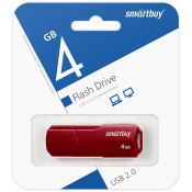 Флеш-карта SMARTBUY  4GB Clue, USB 2.0, бордовая