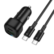 АЗУ BOROFONE BZ34B 1 USB + Type-C, 18W + PD20W, 3,0A, QC3.0, с кабелем Type-C - Type-C, чёрный