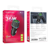АЗУ BOROFONE BZ21A 2 USB , 3,0A, QC3.0, PD36W, подсветка, чёрный
