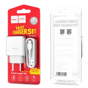 Адаптер HOCO  C72A USB, 2,1A, 10,5W, с кабелем MicroUSB, белый
