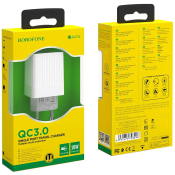 Адаптер BOROFONE BA47A USB, 3,0A, 18W, QC3.0, белый