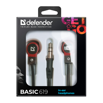 Наушники DEFENDER Basic 619 внутриканальные, черно-красные 2