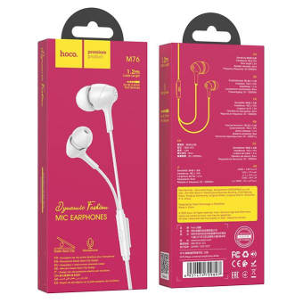 Наушники HOCO M76, внутриканальные, с микрофоном, белые 2