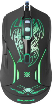 Мышь DEFENDER Bionic GM-250L, USB, 3200dpi, игровая, с подсветкой, 6 кнопок, черная 3