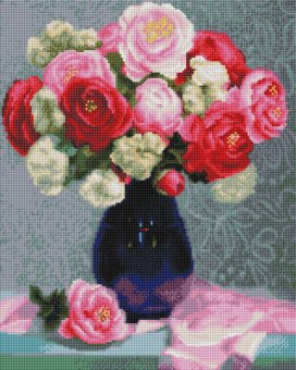 Алмазная мозаика 40х50 Розы в синей вазе UA363 1