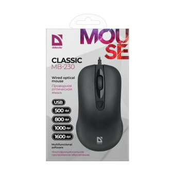 Мышь DEFENDER Classic MB-230, USB, 1600dpi, чёрная 3