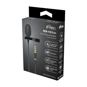 Микрофон RITMIX RCM-110, петличный, на прищепке, всенаправленный, 2м 2