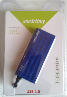 USB Разветвитель SMARTBUY SBHA-6810-B, 4 порта, USB 2.0, синий 2