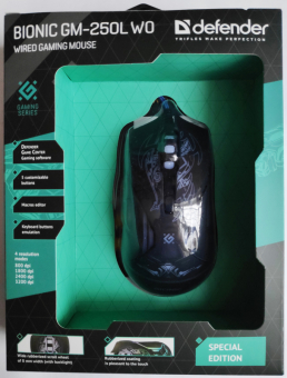 Мышь DEFENDER Bionic GM-250L, USB, 3200dpi, игровая, с подсветкой, 6 кнопок, черная 7