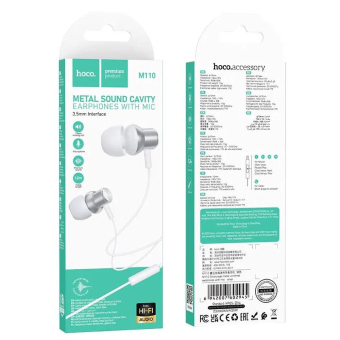 Наушники HOCO M110, внутриканальные, с микрофоном, серебро 2