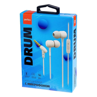Наушники PERFEO Drum внутриканальные, с микрофоном, белые 2